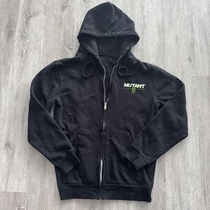 Y2K Monster Energy Soda Logo Mutant Hoodie Mens Small Black Full Zip Sweatshirt
